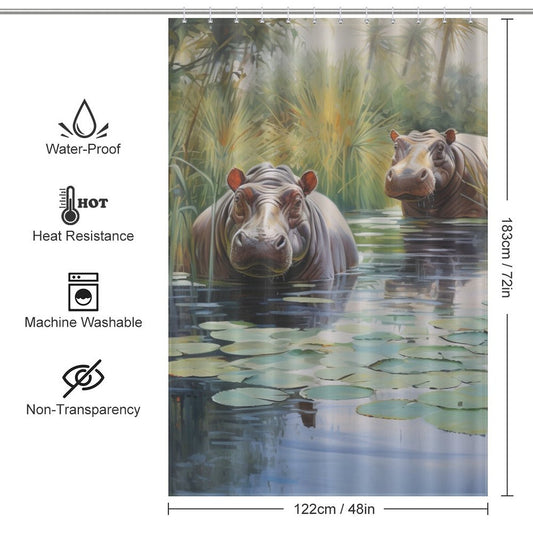 Hippo Shower Curtain Playful Behemoths 