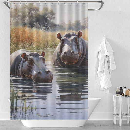 Hippo Shower Curtain Playful Calves 