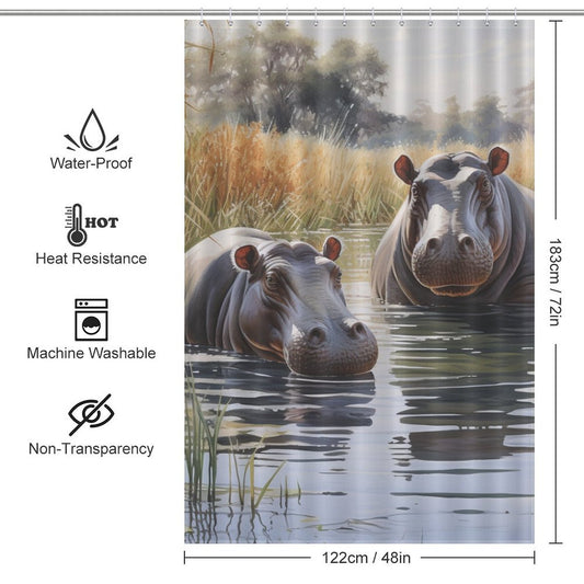 Hippo Shower Curtain Playful Calves 