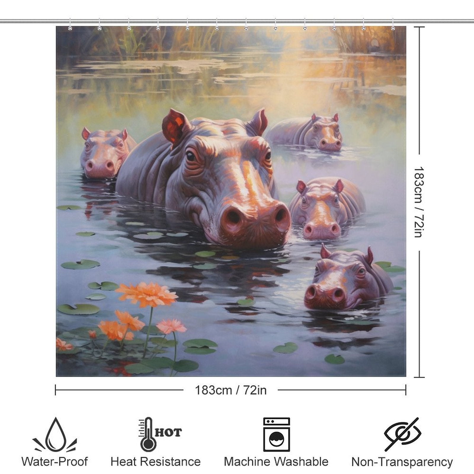 Hippo Shower Curtain Sun's Kiss 