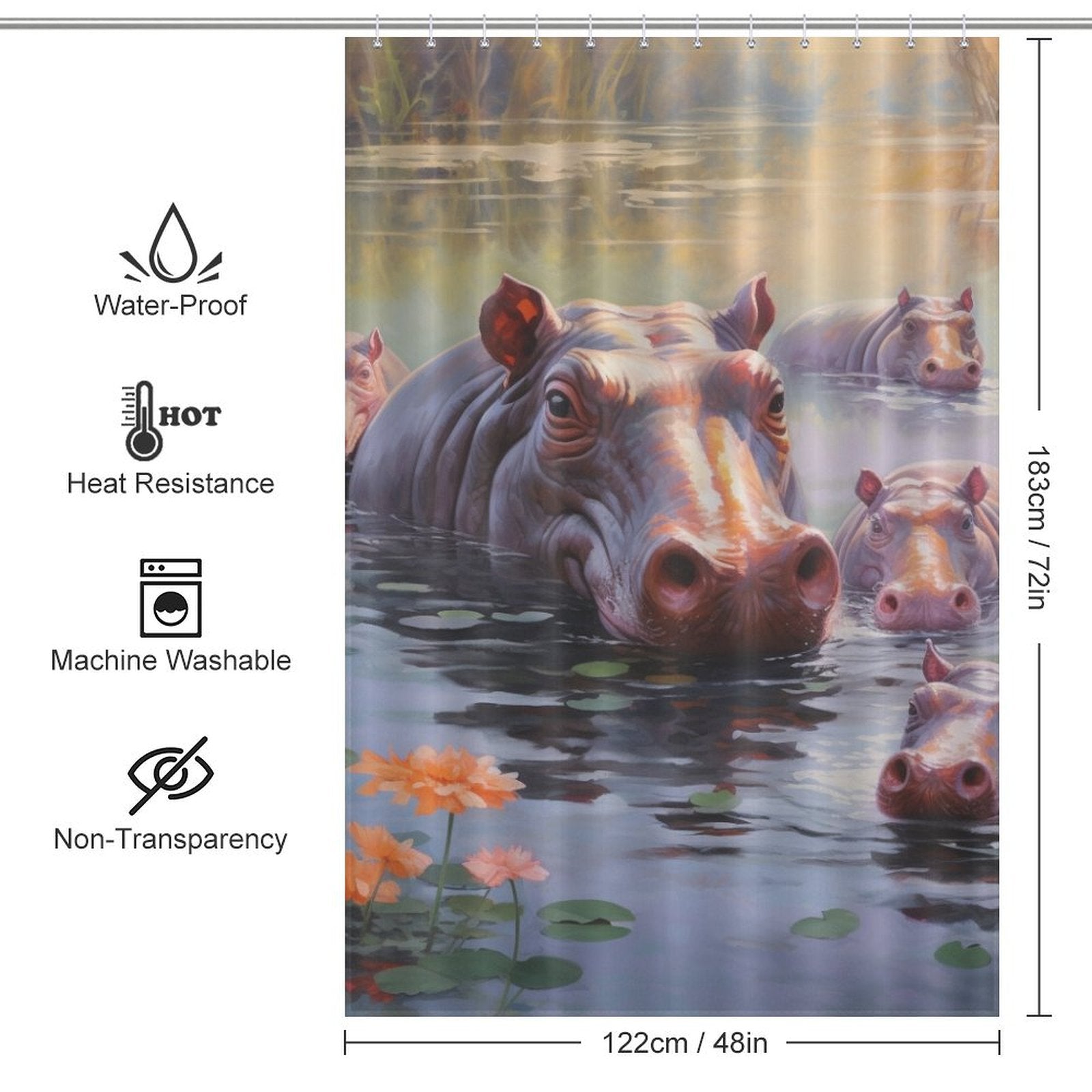 Hippo Shower Curtain Sun's Kiss 