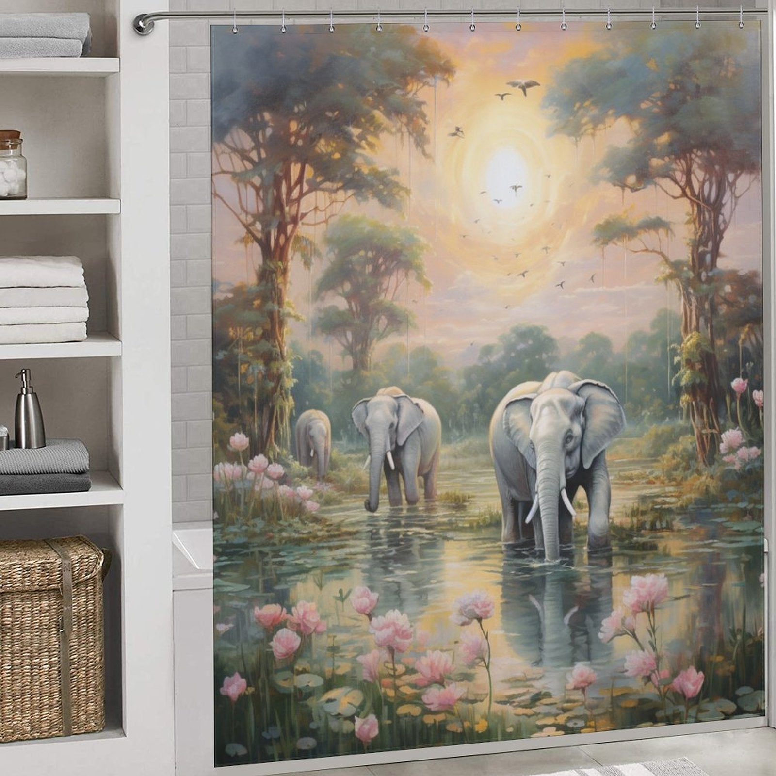 Joyful Pastoral Happy Elephant Shower Curtain