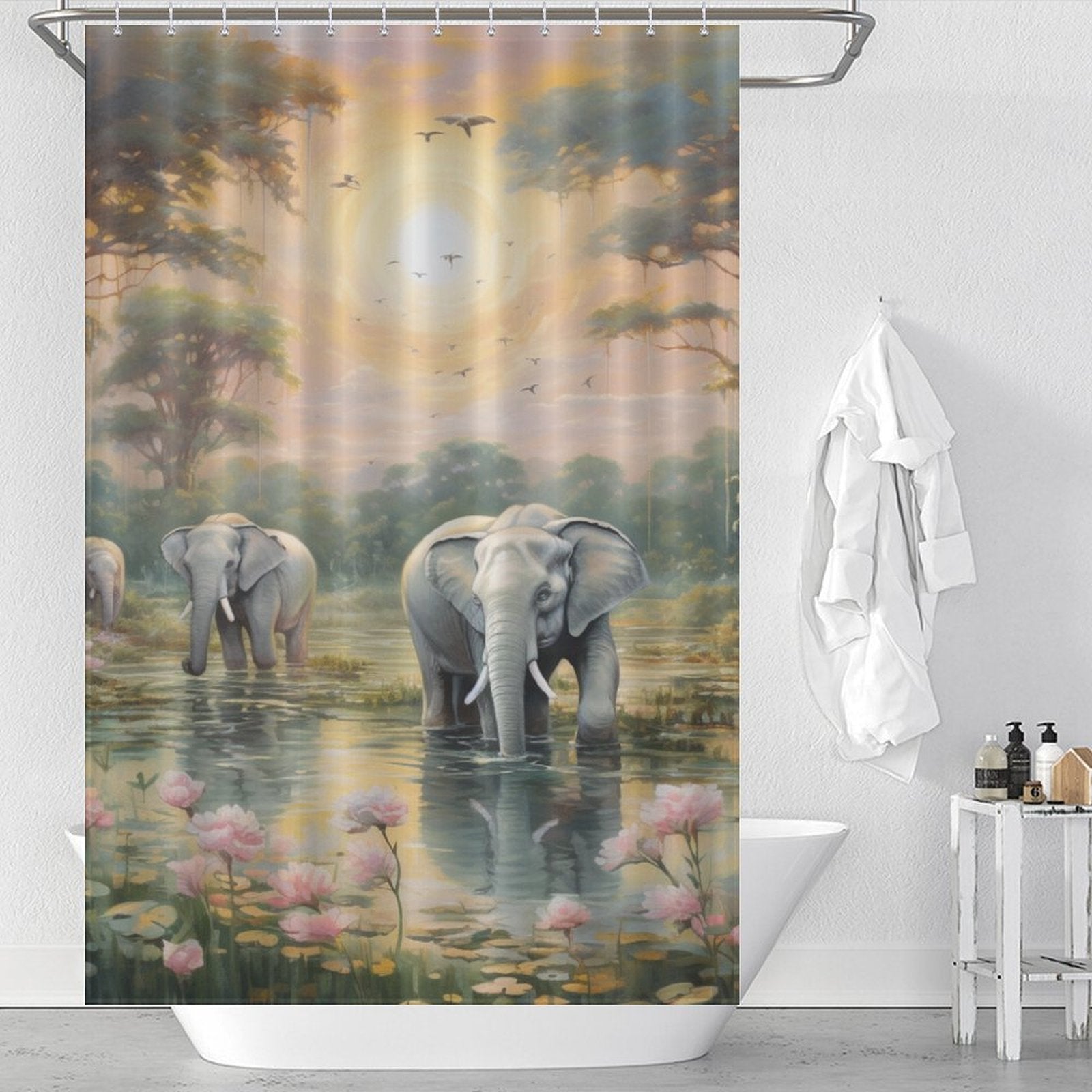 Joyful Pastoral Happy Elephant Shower Curtain