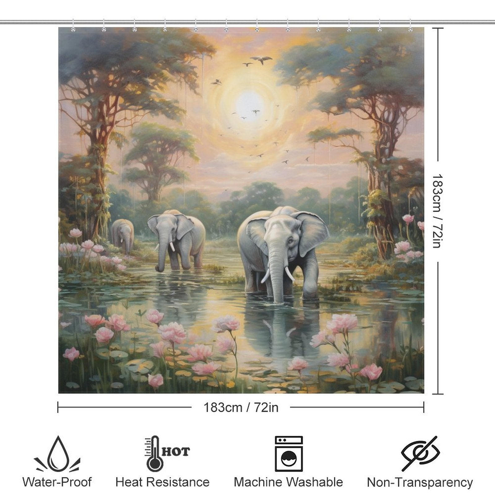 Joyful Pastoral Happy Elephant Shower Curtain