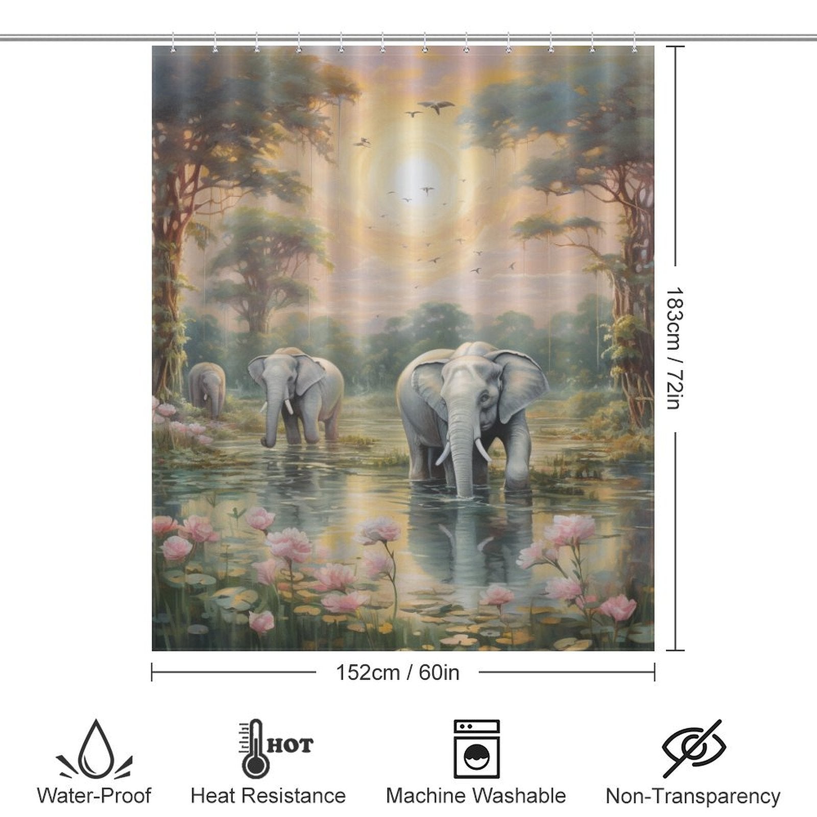 Joyful Pastoral Happy Elephant Shower Curtain