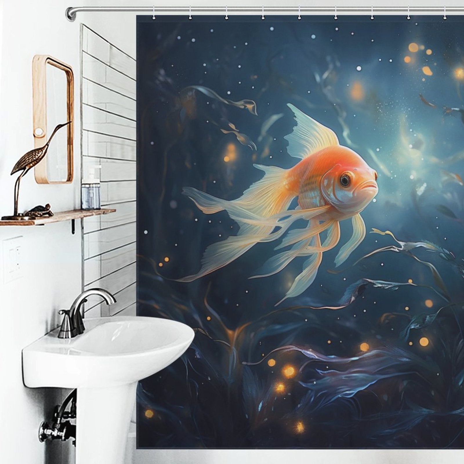 Joyful goldfish shower curtain Animated 