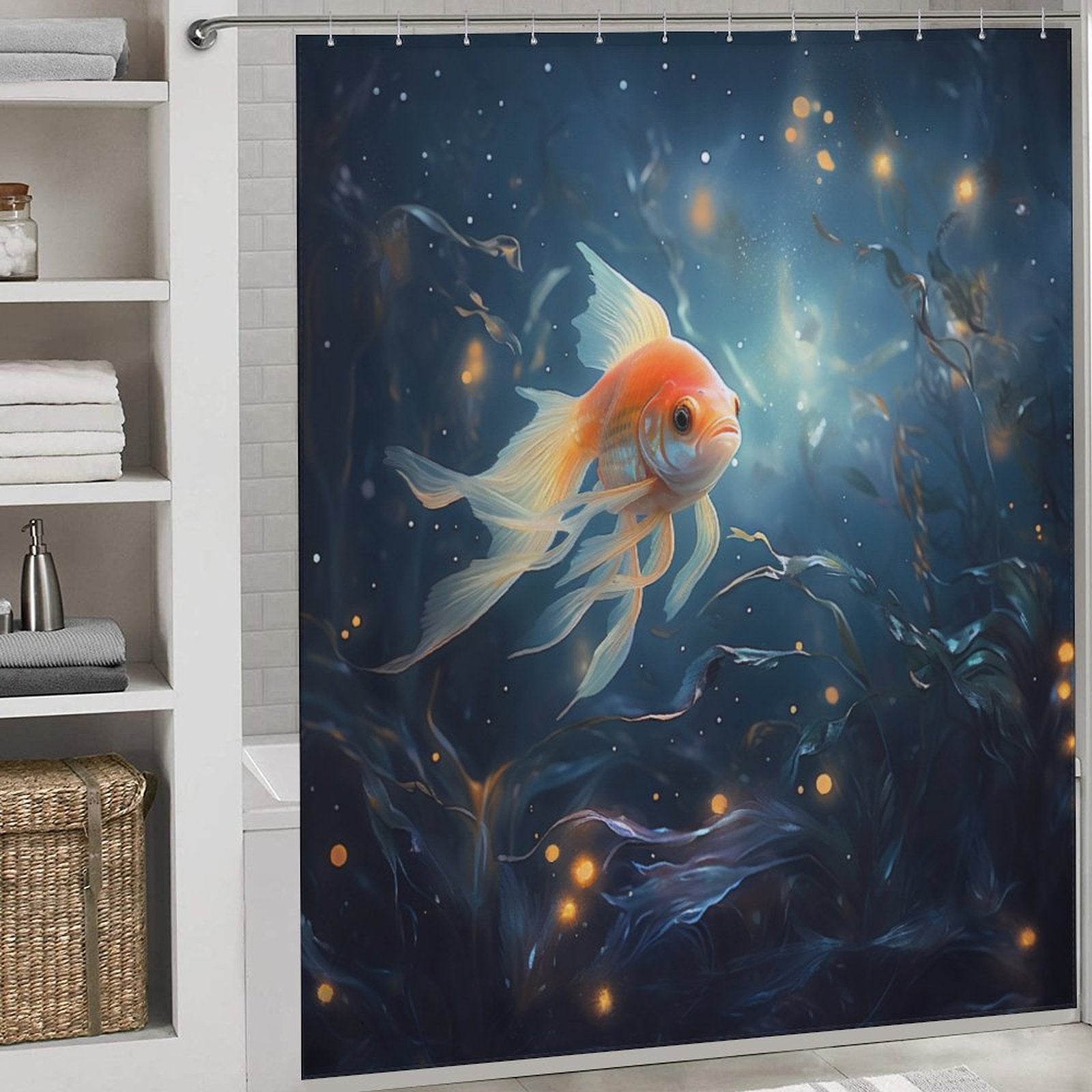 Joyful goldfish shower curtain Animated 