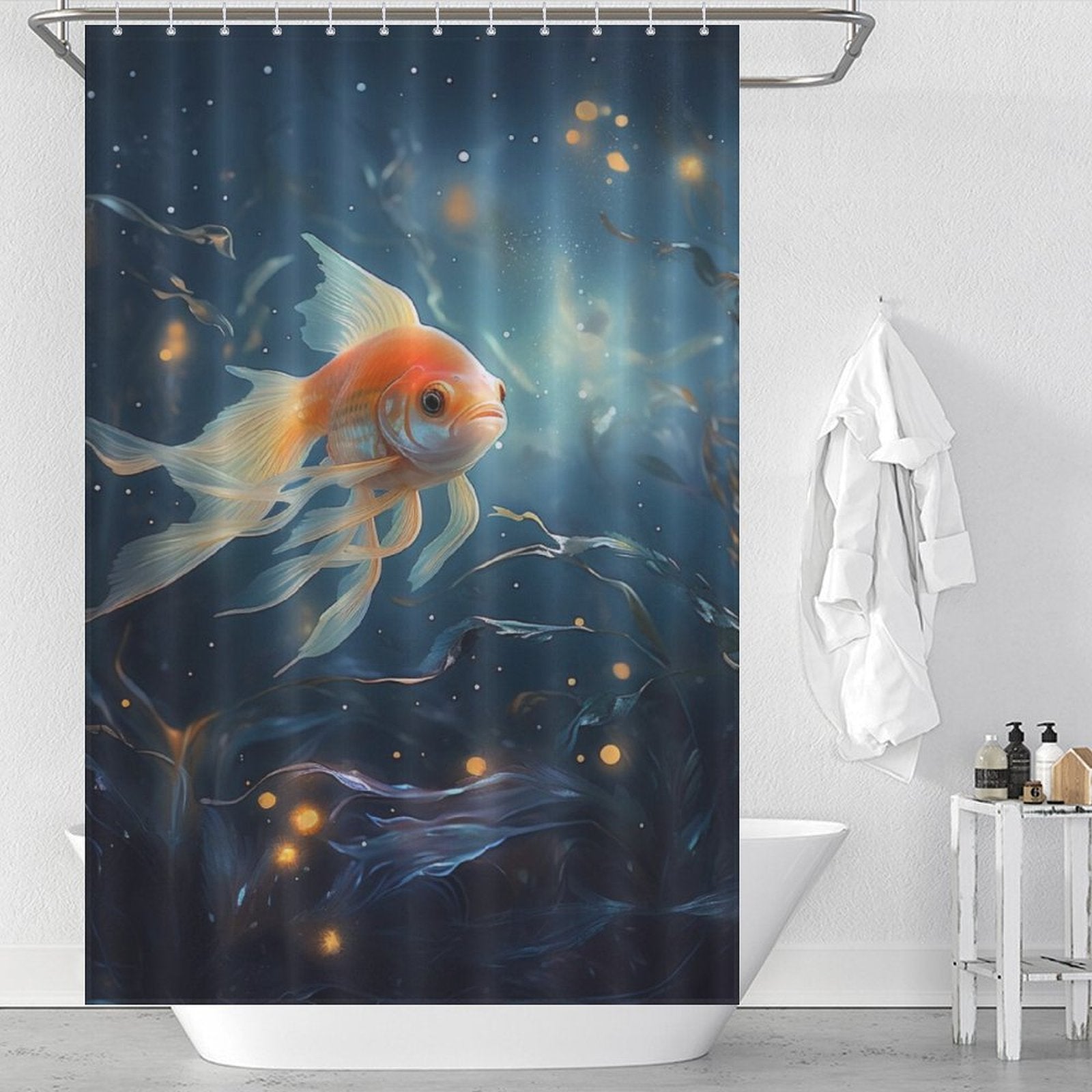 Joyful goldfish shower curtain Animated 