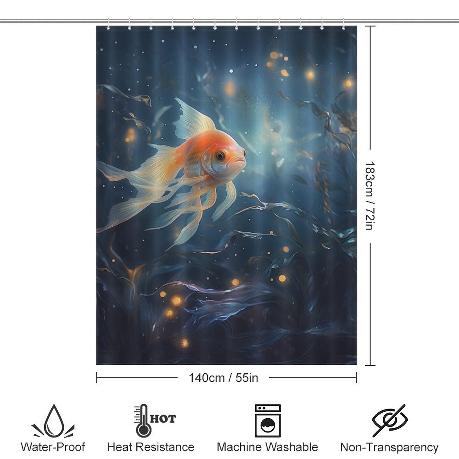 Joyful goldfish shower curtain Animated 