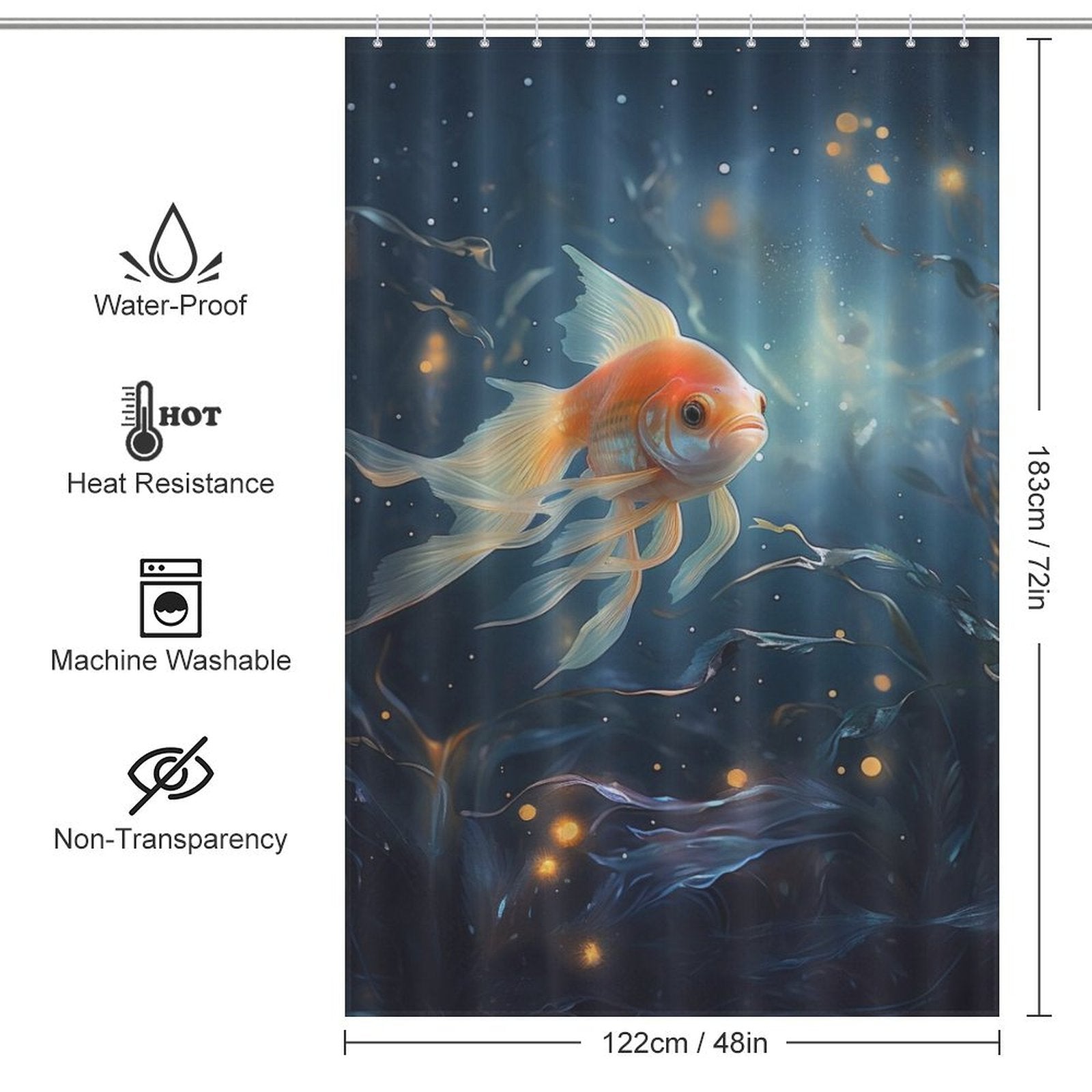 Joyful goldfish shower curtain Animated 