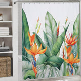 Botanical Jungle Shower Curtain-Cottoncat with a touch of jungle vibe, inspired by the vibrant Bird of Paradise motif.