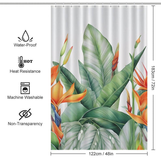 Botanical Jungle shower curtain featuring a waterproof design by Cotton Cat.