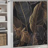 A waterproof Golden Tropical Leaves Jungle Shower Curtain by Cotton Cat, perfect for bathroom decor.