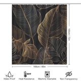 A Golden Tropical Leaves Jungle Shower Curtain by Cotton Cat, perfect for bathroom decor.
