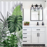 Transform your bathroom into a tropical oasis with the Monstera Leaf Jungle Shower Curtain by Cotton Cat, creating a captivating jungle shower curtain ambiance.