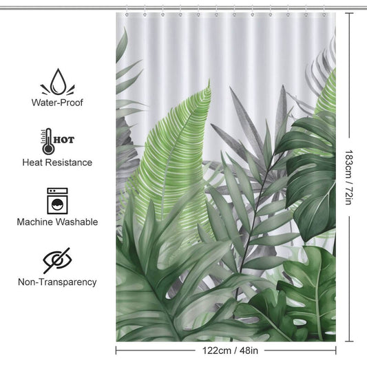 A waterproof Cotton Cat Monstera Leaf Jungle Shower Curtain, perfect for creating a jungle ambiance.