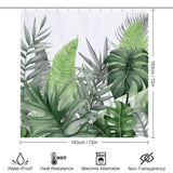 An image of a Monstera Leaf Jungle Shower Curtain adorned with Monstera leaves by Cotton Cat.