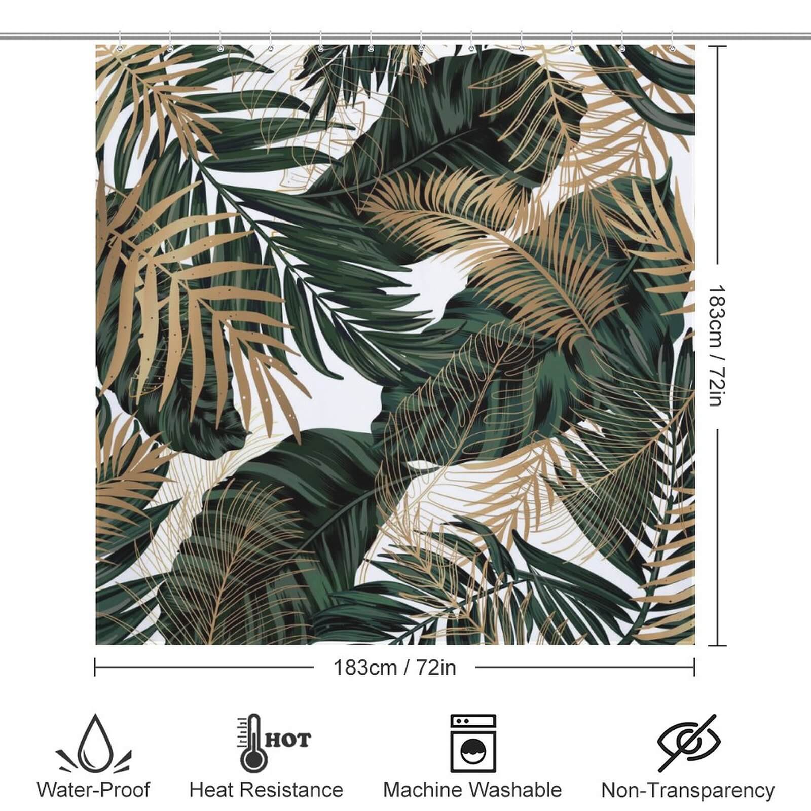 A Tropical Leaves Jungle Shower Curtain from Cotton Cat, perfect for bathroom decor.