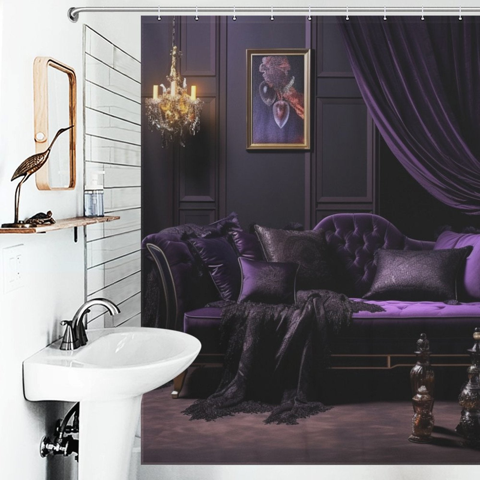 Lavish Purple and Black Shower Curtain