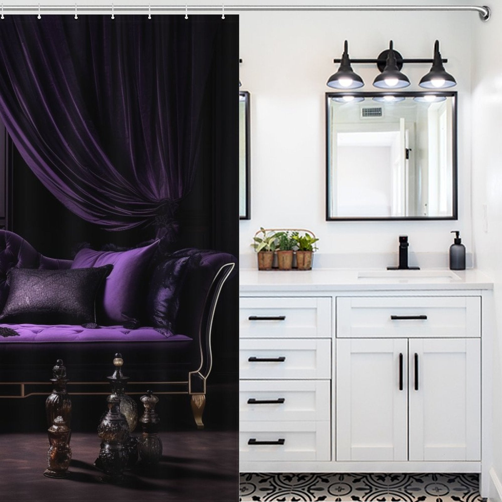 Lavish Purple and Black Shower Curtain