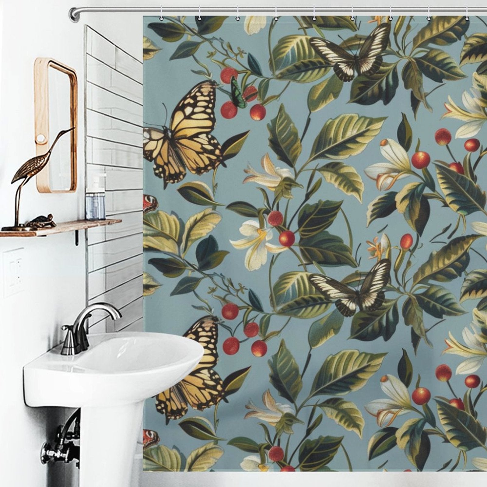 Leaves Butterfly Boho Shower Curtain