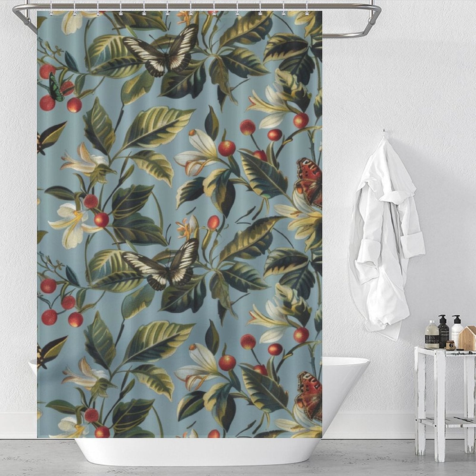 Leaves Butterfly Boho Shower Curtain