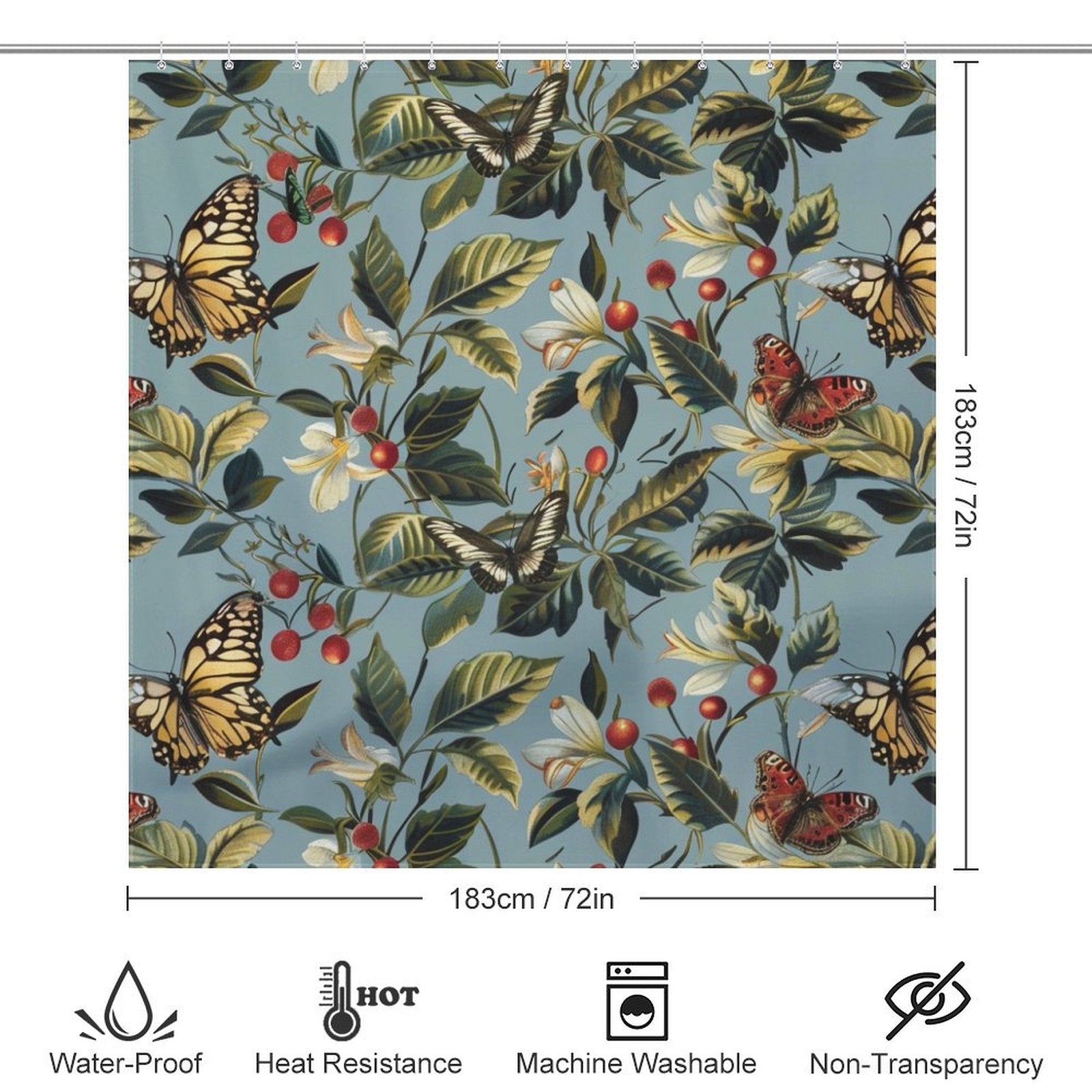 Leaves Butterfly Boho Shower Curtain