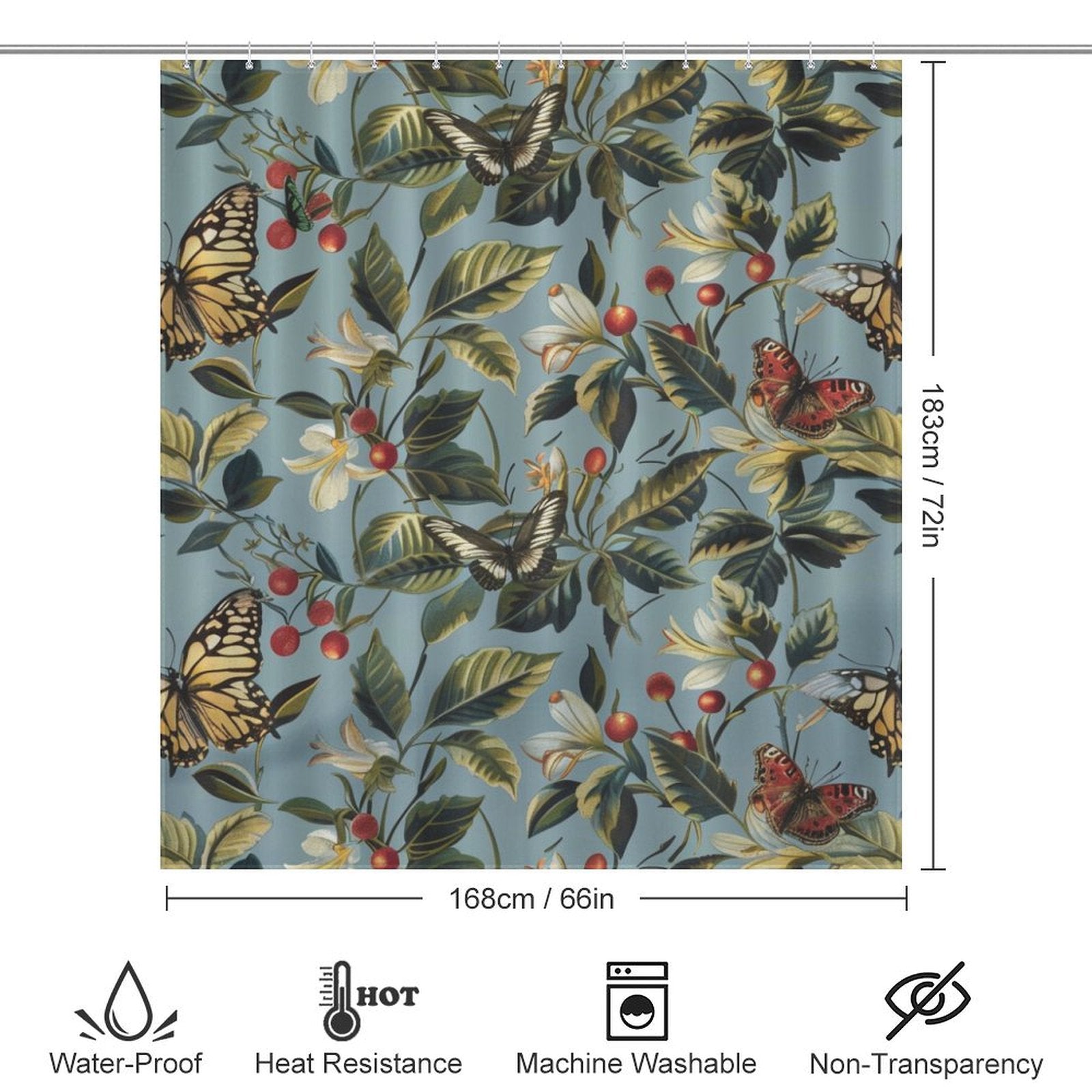 Leaves Butterfly Boho Shower Curtain