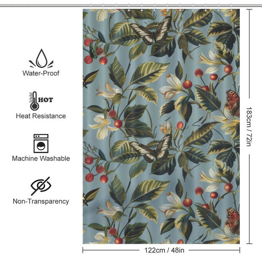 Leaves Butterfly Boho Shower Curtain