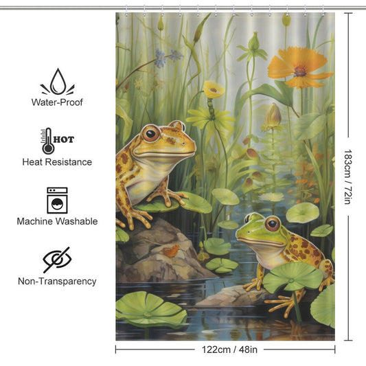 Lively Pond Life Frog Shower Curtain