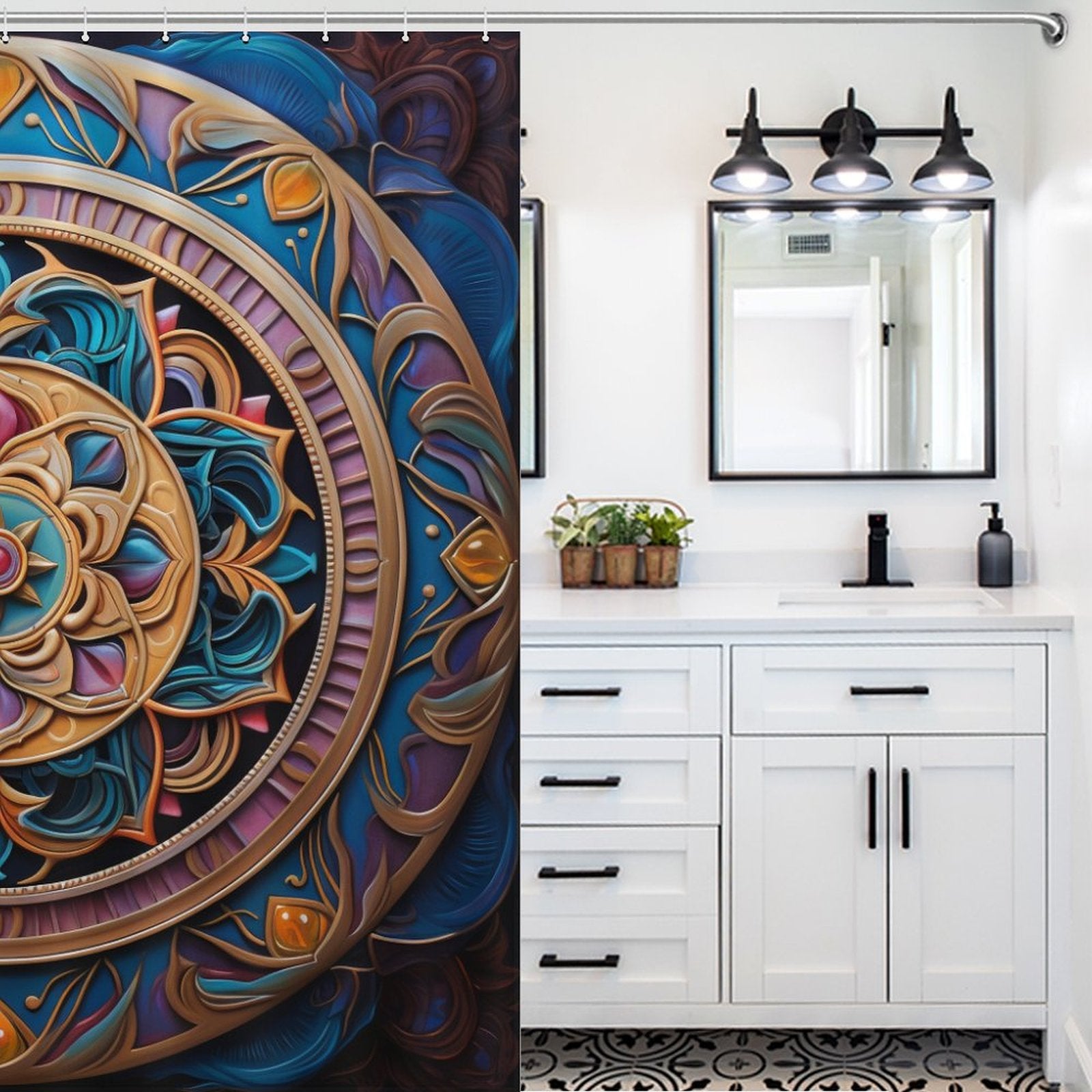 Mandala Shower Curtain Colorful Harmony