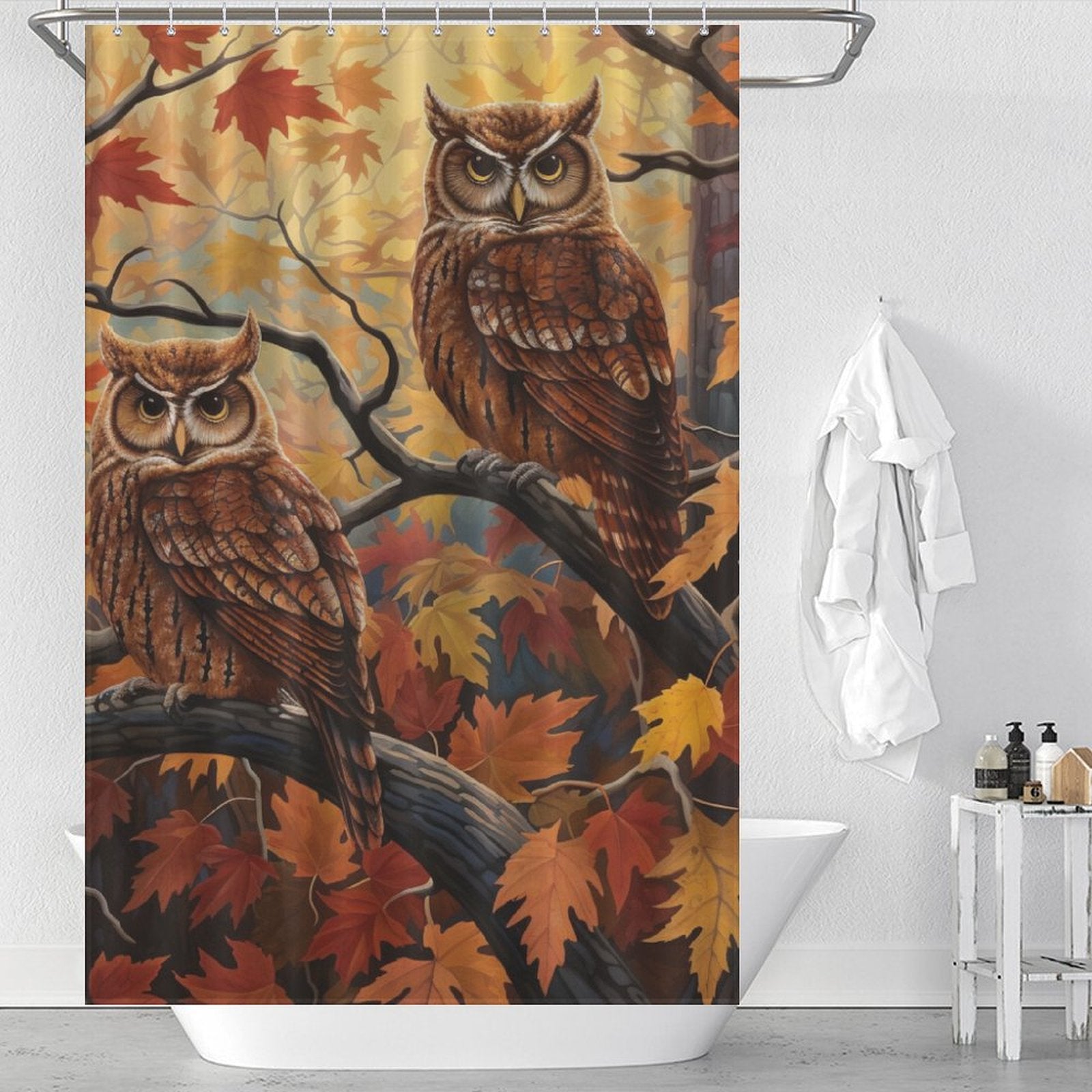 Maple Leaf Distinct Owl Shower Curtain