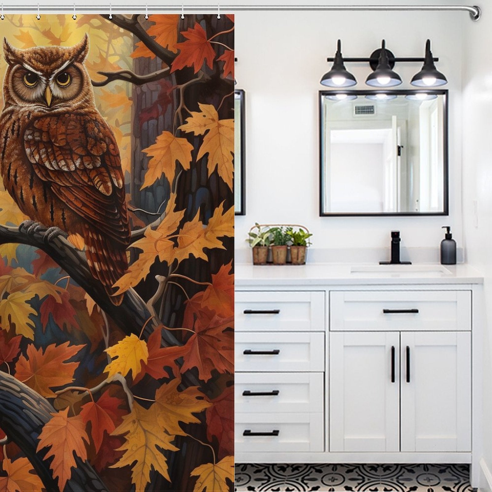 Maple Leaf Distinct Owl Shower Curtain