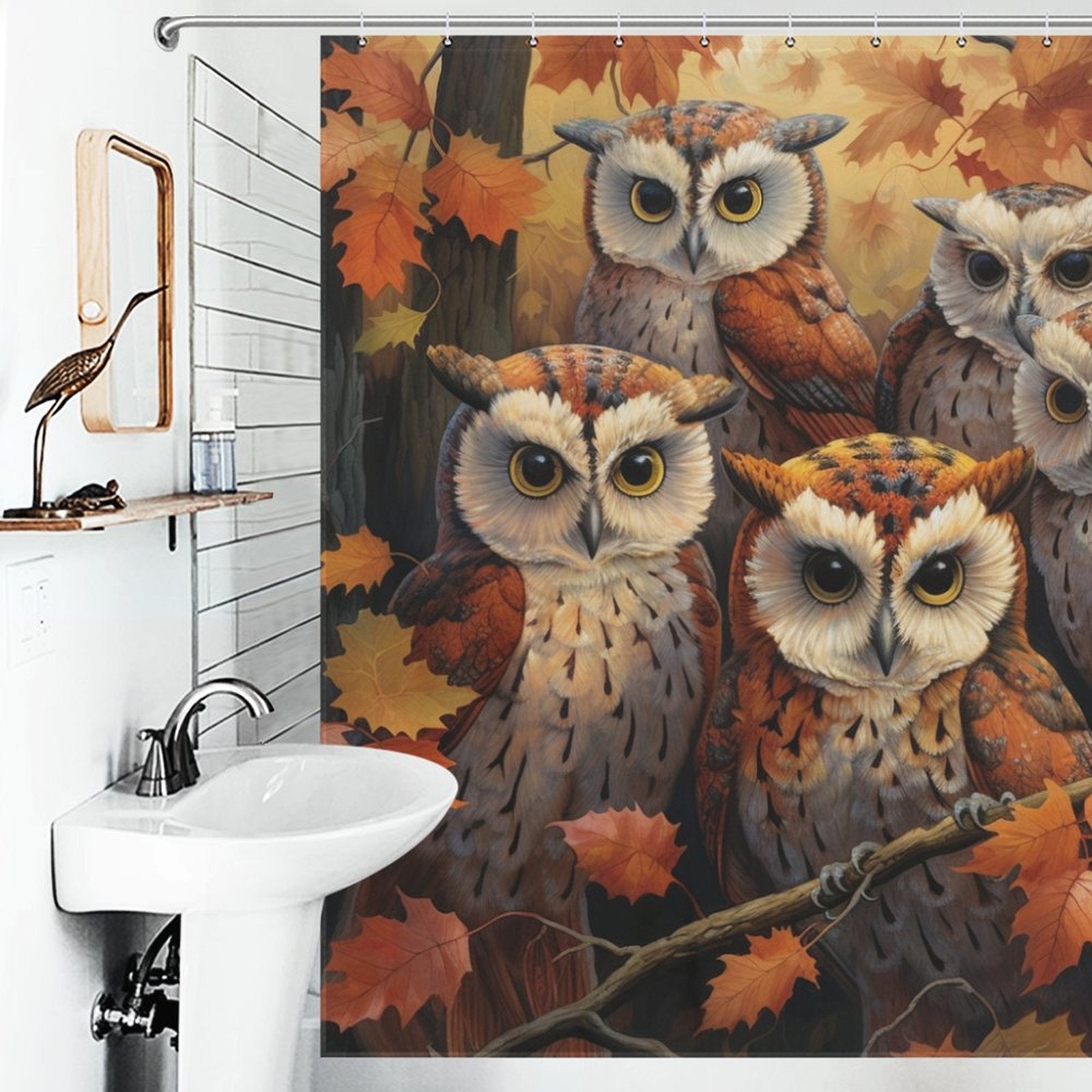 Maple Leaf Whimsical Owl Shower Curtain