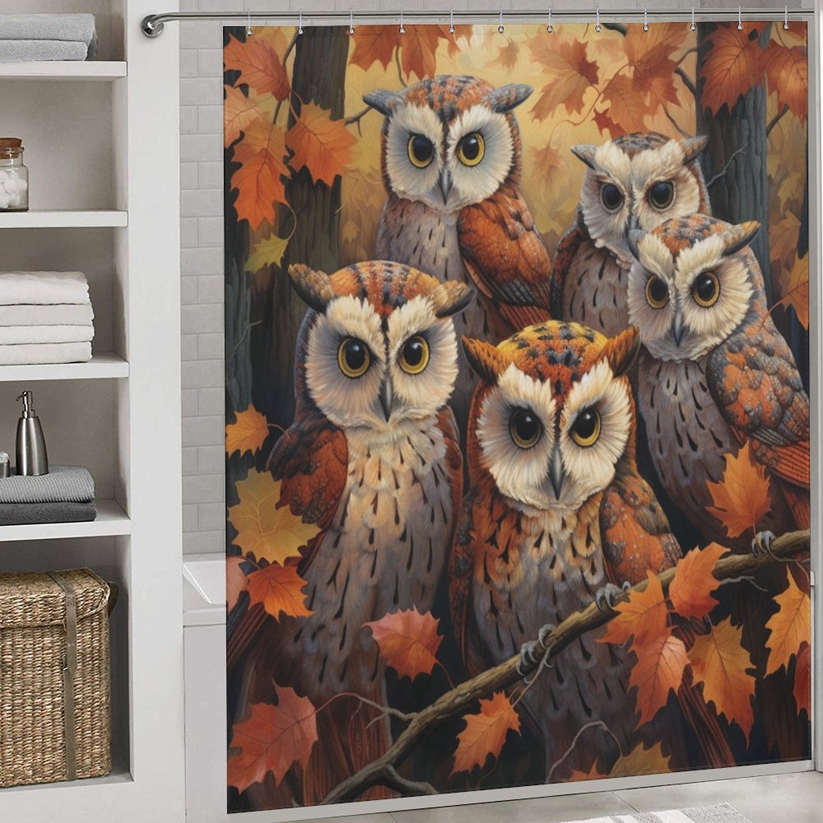 Maple Leaf Whimsical Owl Shower Curtain