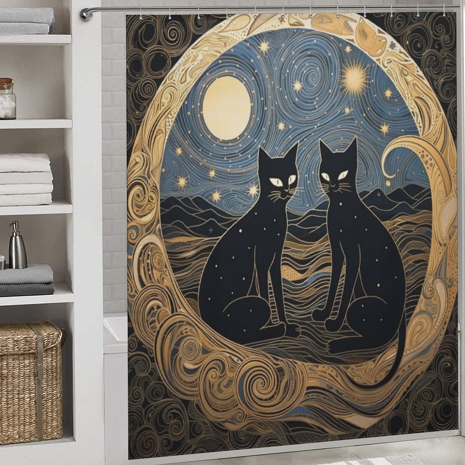 MidnightWhiskers Cat Shower Curtain