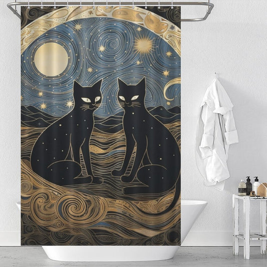 MidnightWhiskers Cat Shower Curtain