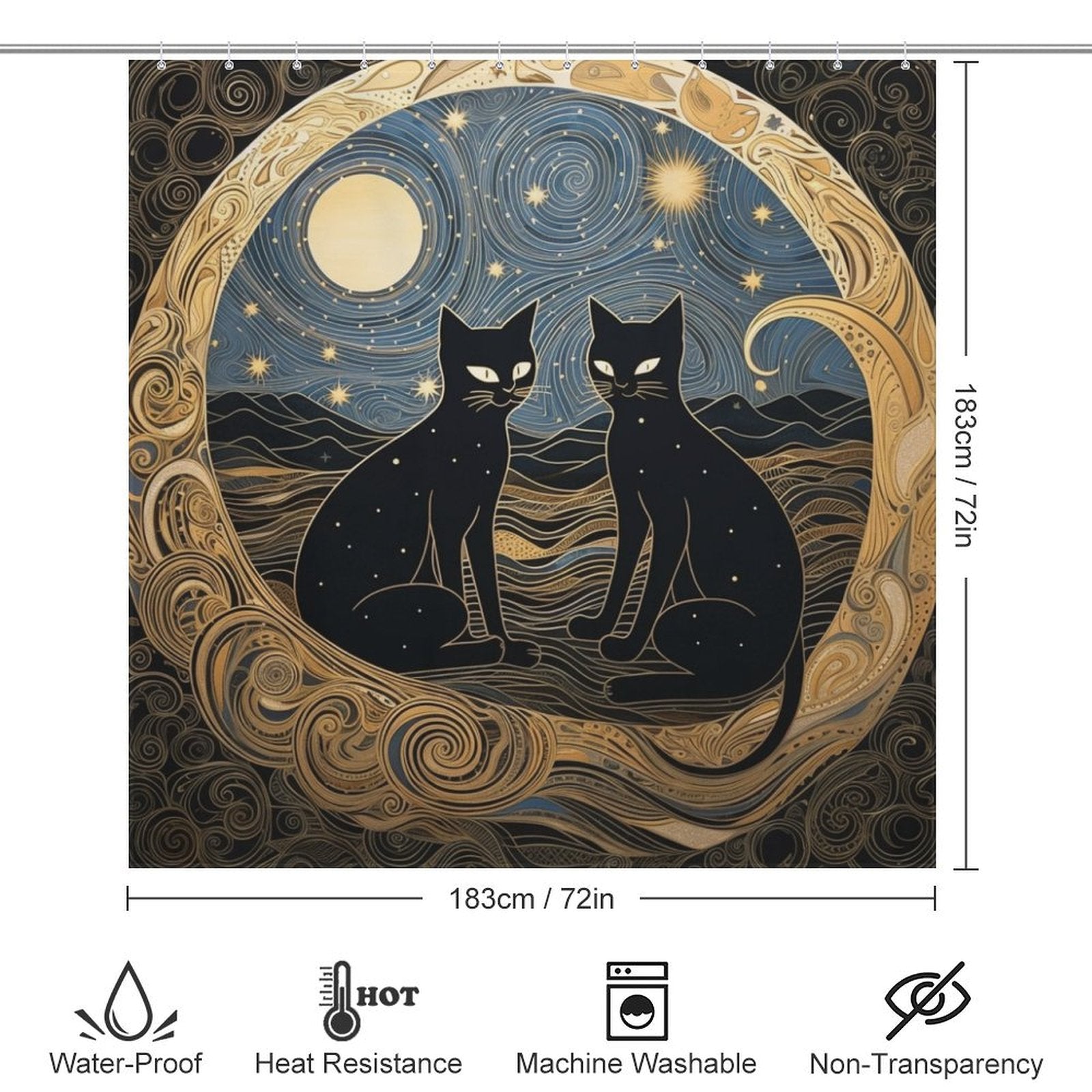 MidnightWhiskers Cat Shower Curtain