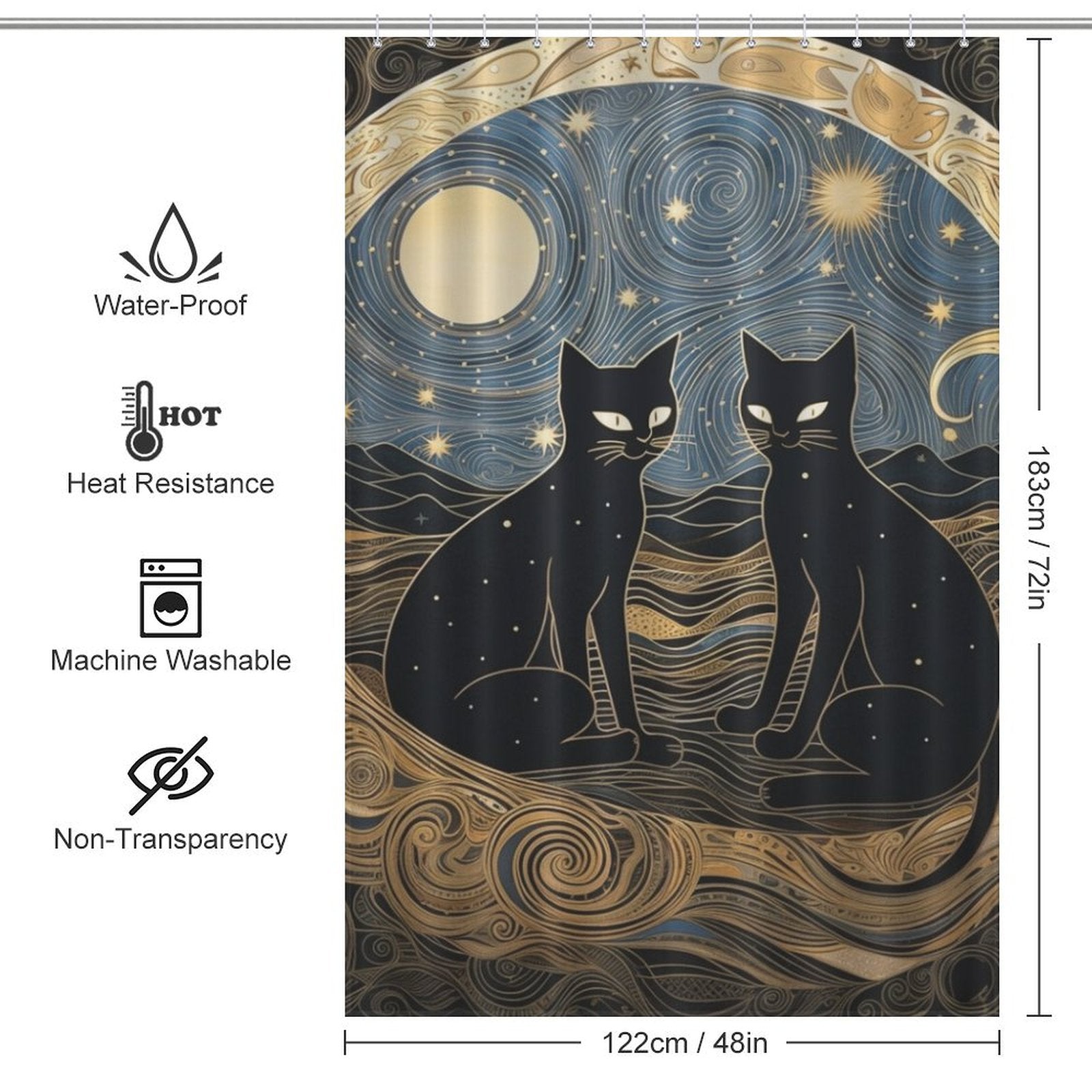 MidnightWhiskers Cat Shower Curtain