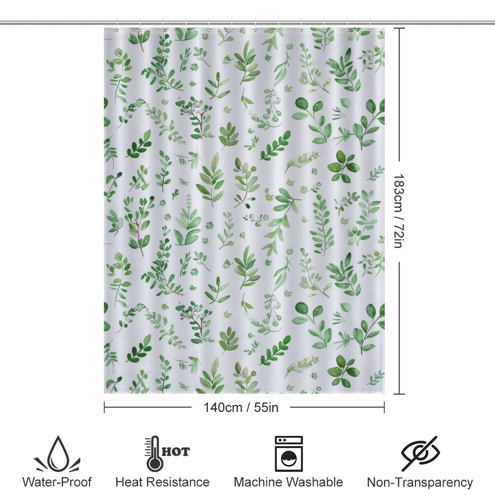 Minimalist Green Floral Boho Shower Curtain