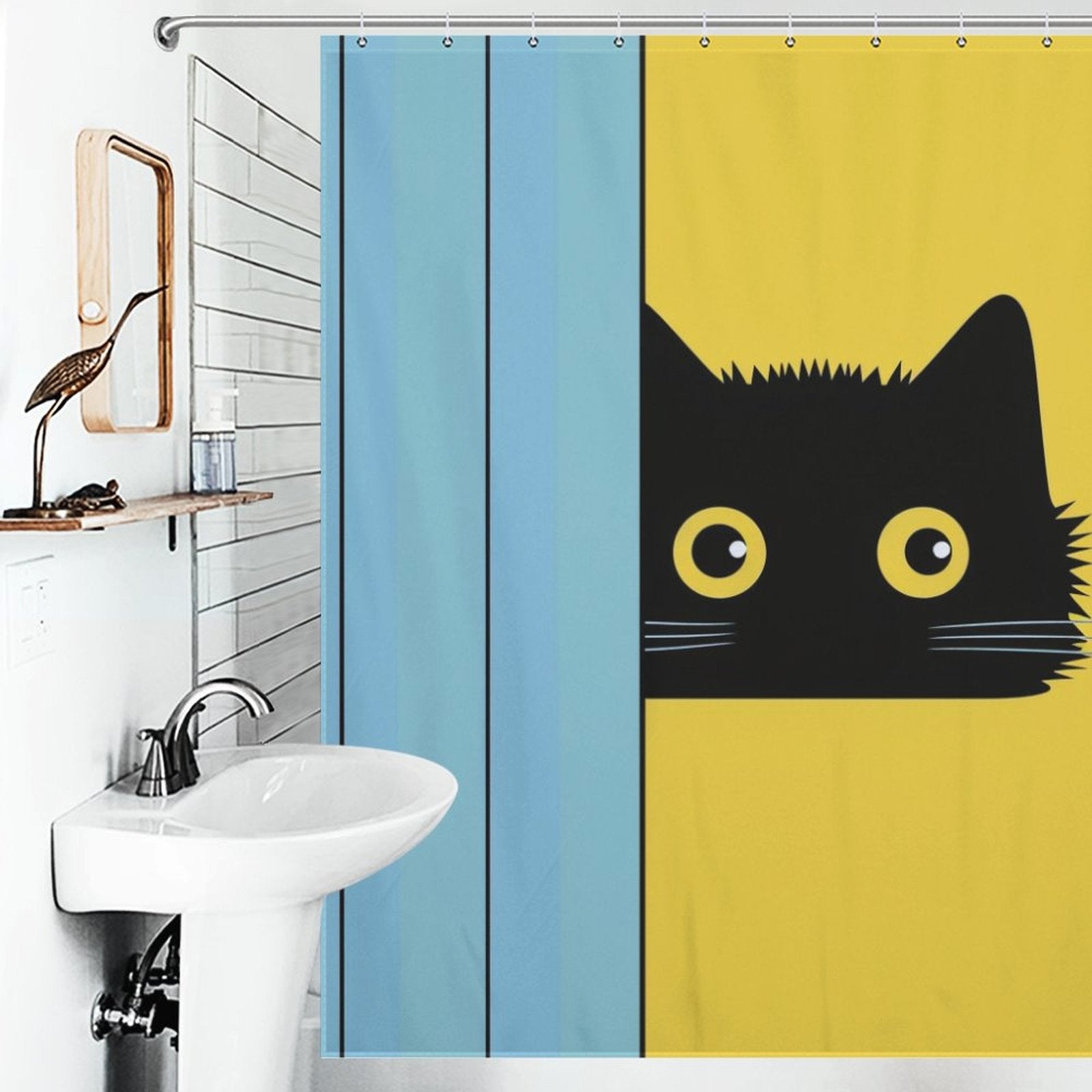 Minimalistic Cute Shy Cat Shower Curtain