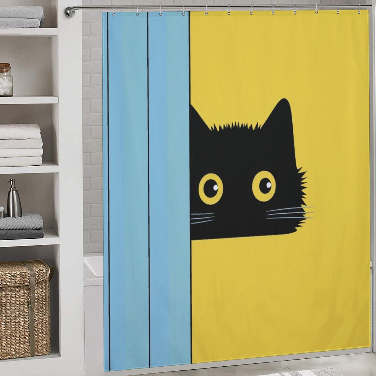 Minimalistic Cute Shy Cat Shower Curtain