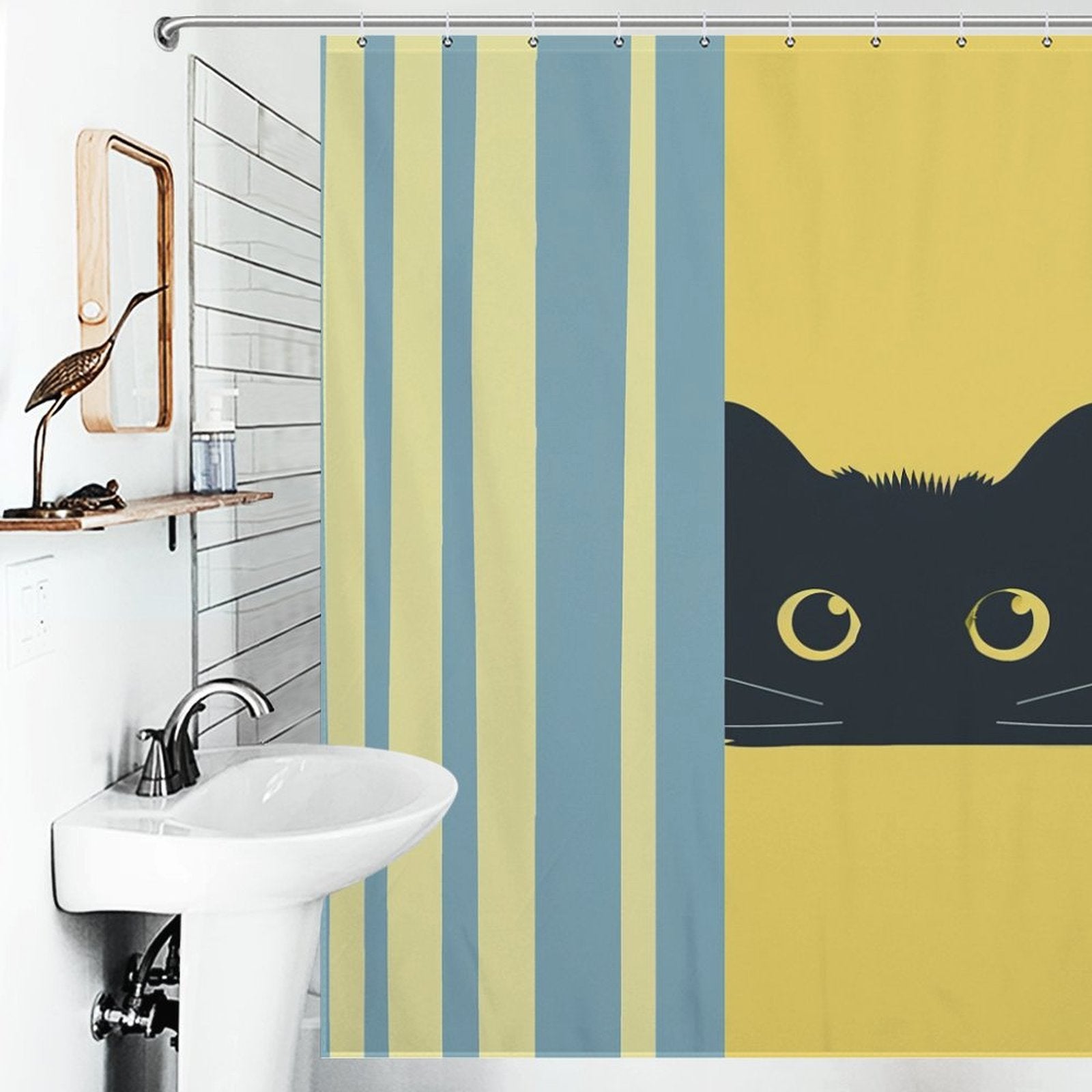 Minimalistic Shy Black Cat Shower Curtain