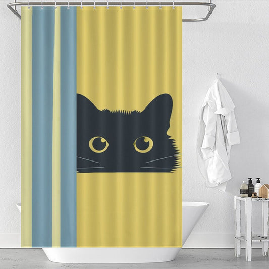 Minimalistic Shy Black Cat Shower Curtain