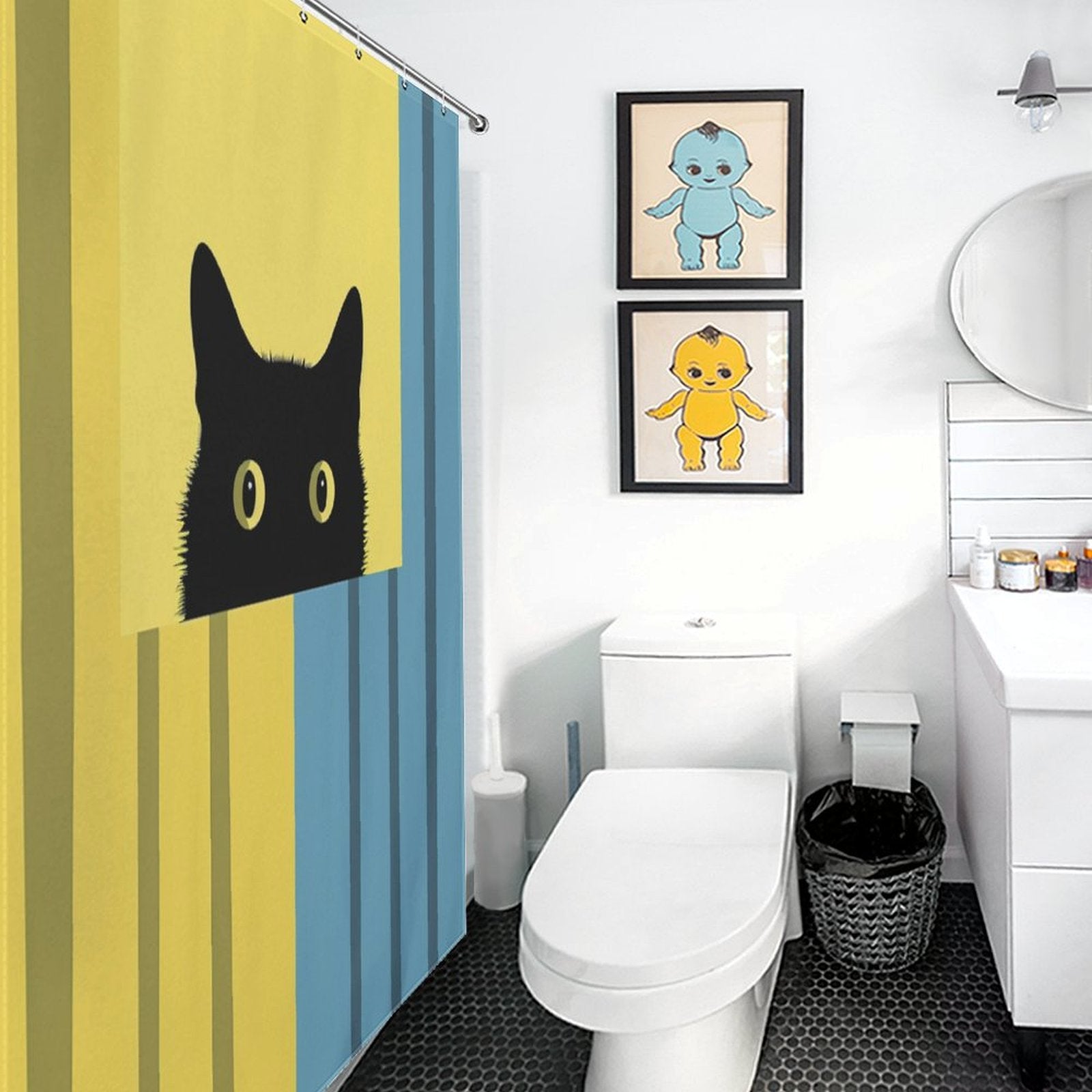 Minimalistic Shy Cat Shower Curtain