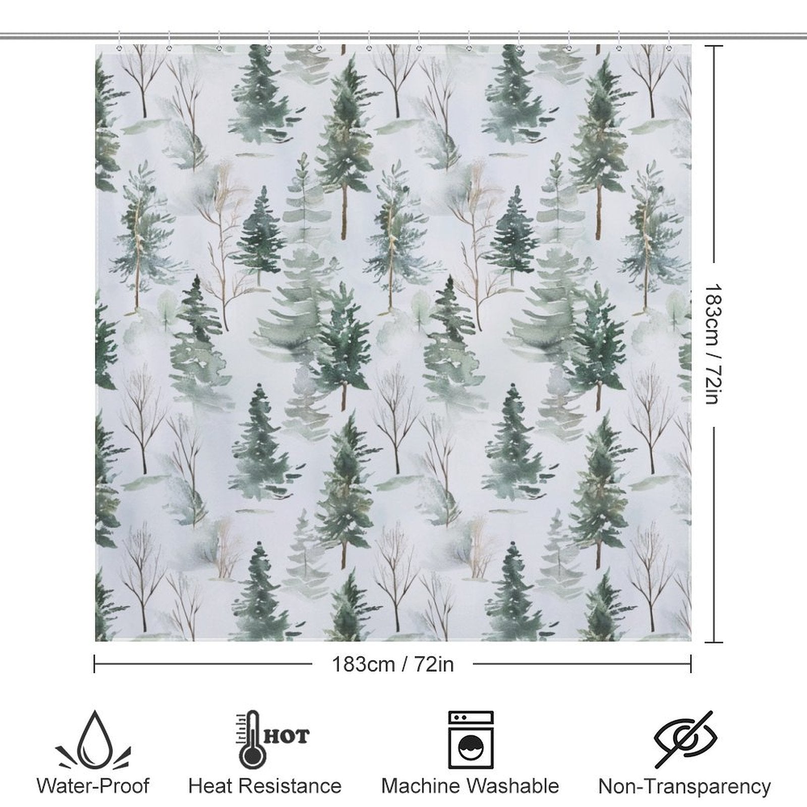 Mist Rustic PineTrees Winter Shower Curtain