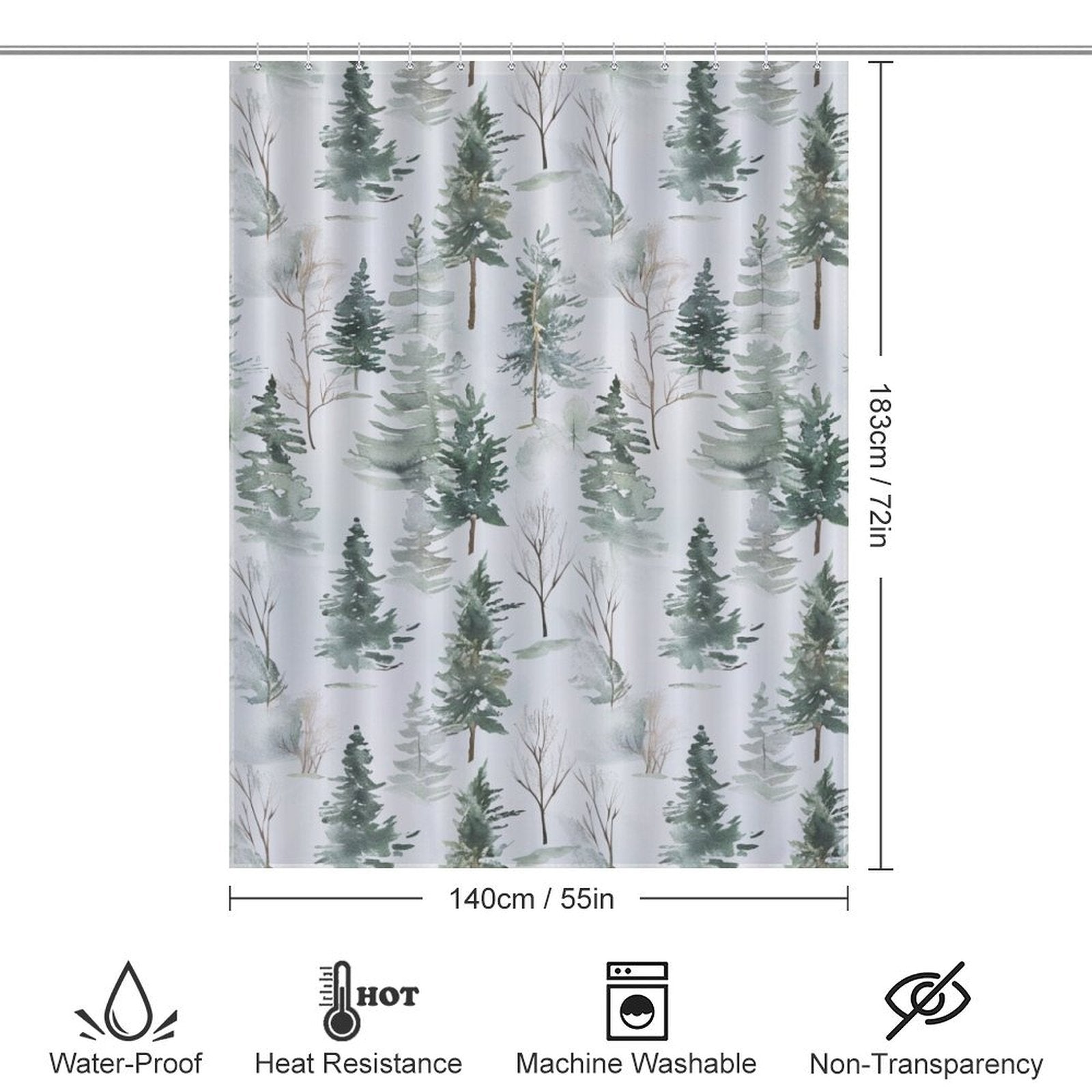 Mist Rustic PineTrees Winter Shower Curtain