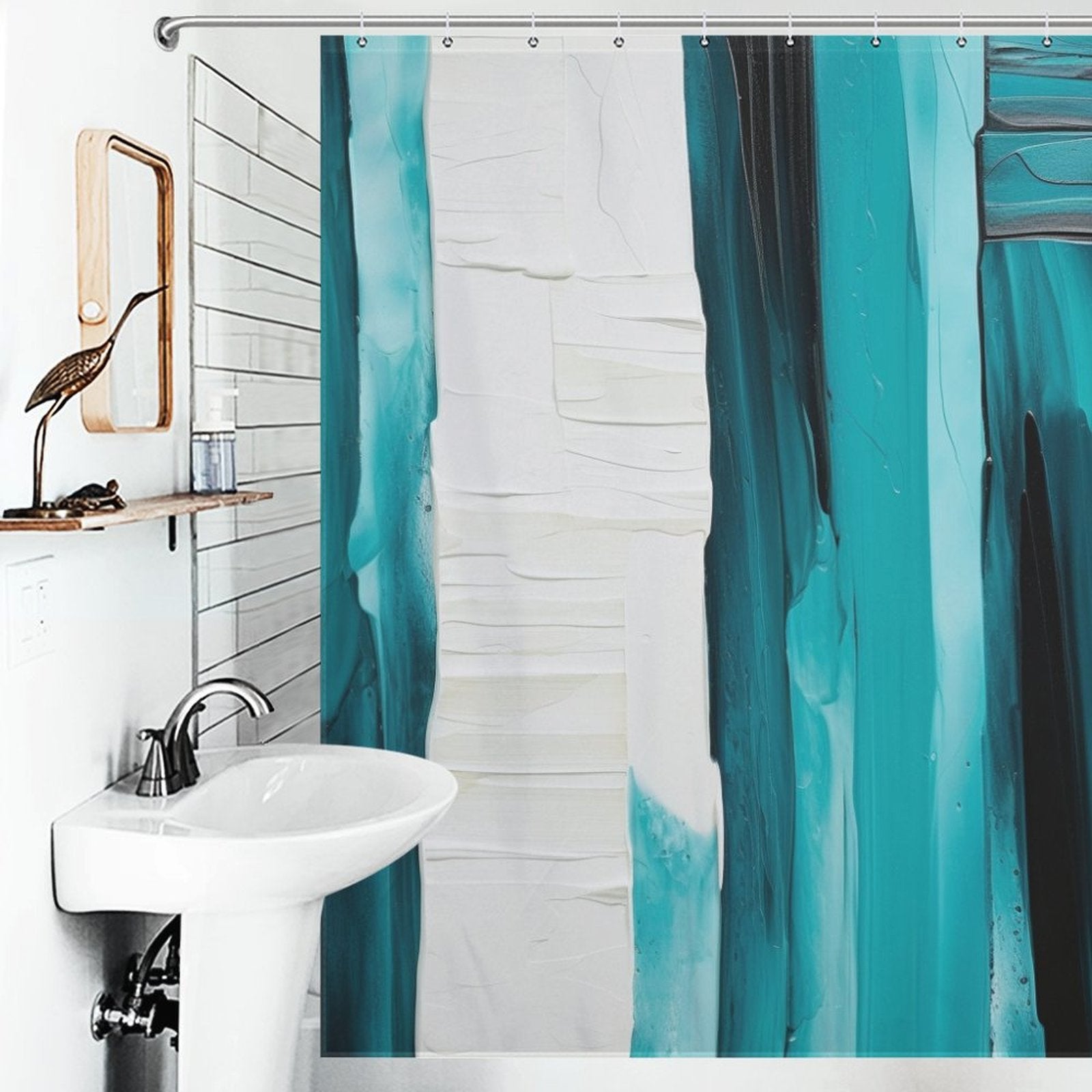 Modern Black White and Turquoise Shower Curtain