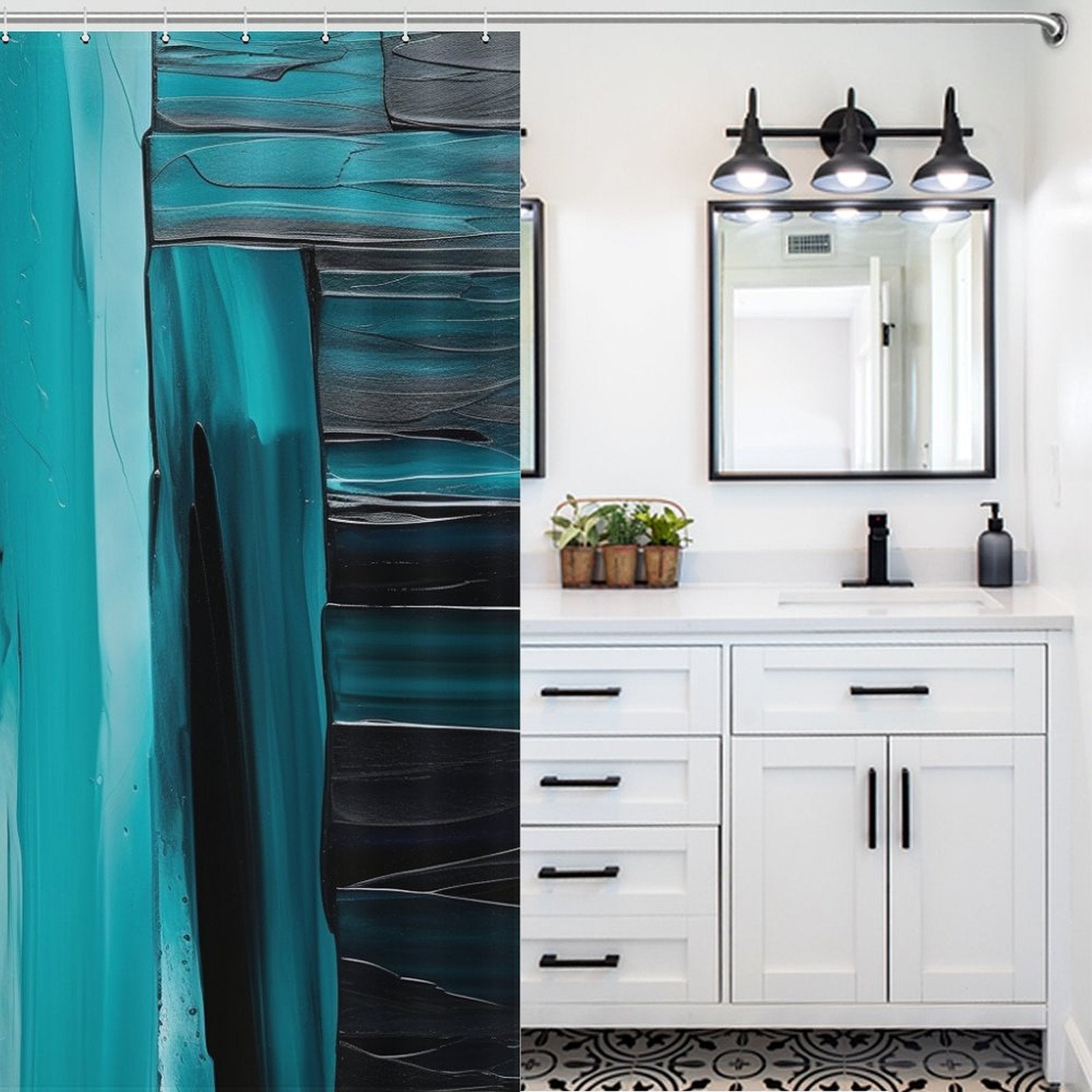 Modern Black White and Turquoise Shower Curtain