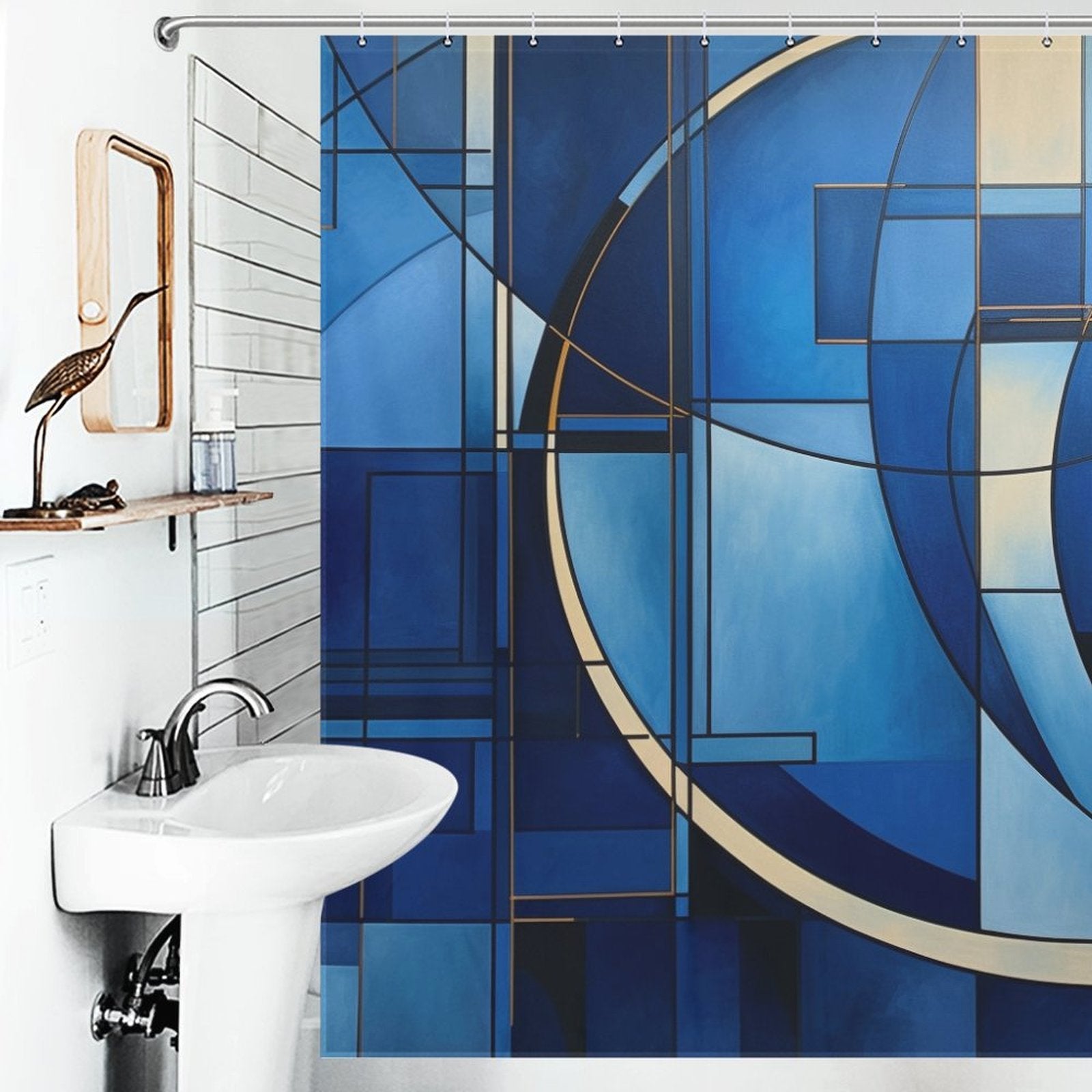 Modern Blue Geometric Shower Curtain